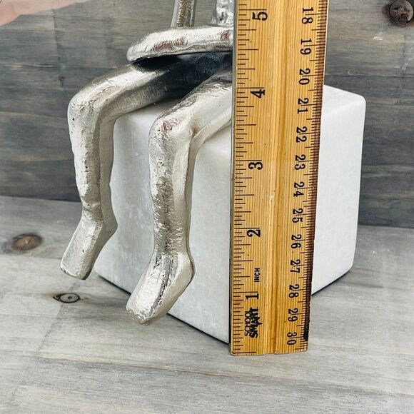 Modern Style Statue of Silver Metal Seated Human Figure Upon Marble Cube Bookend - Picture 11 of 11